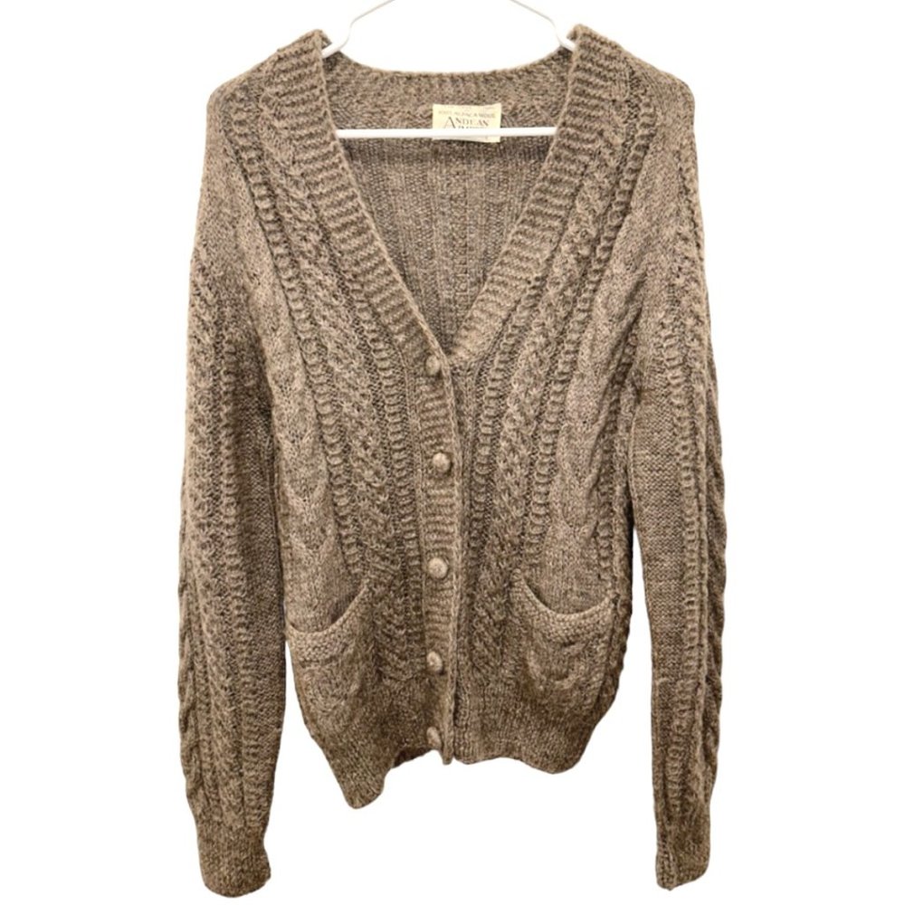 Andean Imports Handmade Alpaca Wool Cable Knit Cardigan